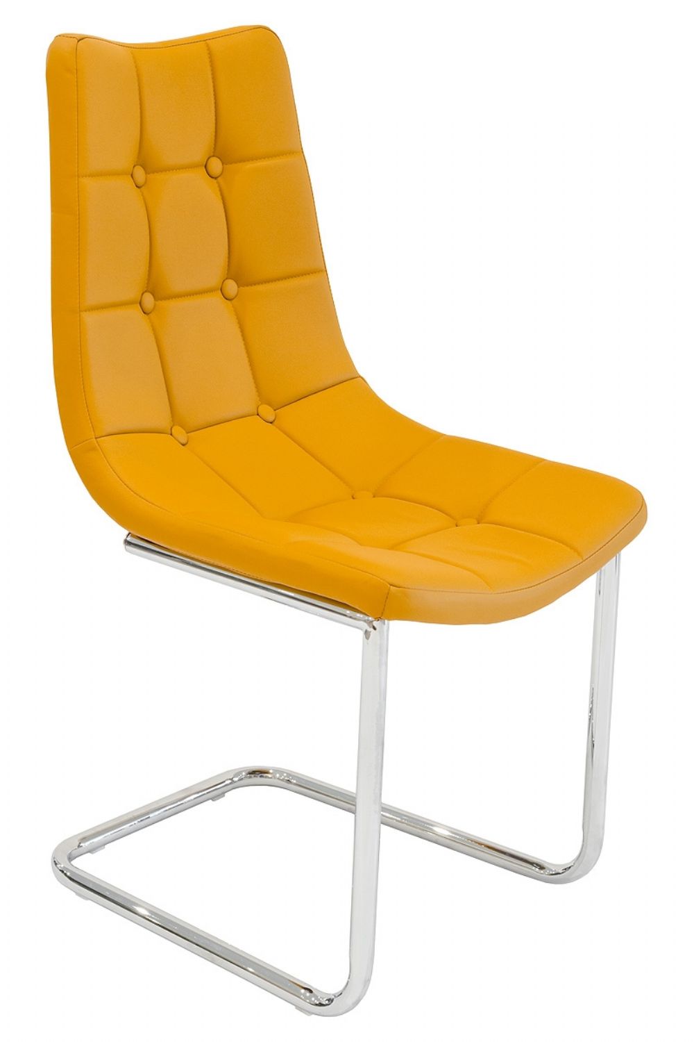 Yellow Leather Chrome Buttoned Dining Chair Cantilever Legs