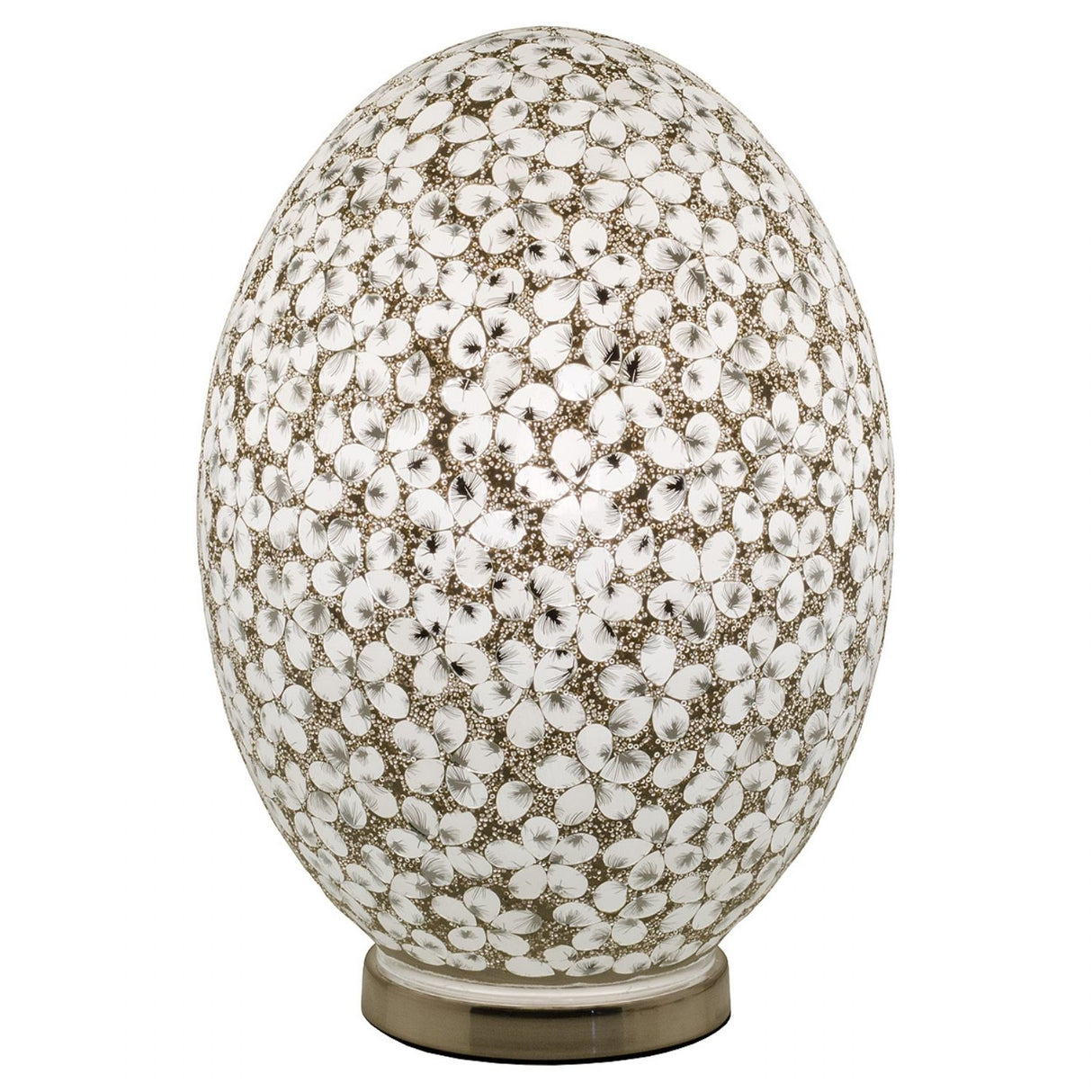 Large Mosaic Glass Egg Lamp – White Flower