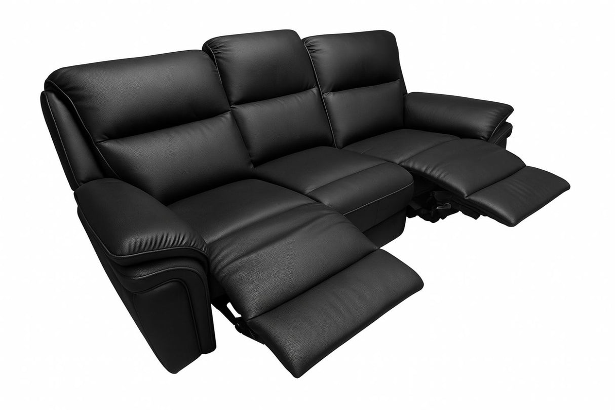 Modern Black Leather Fabric Upholstery 3 Seater Recliner Sofa