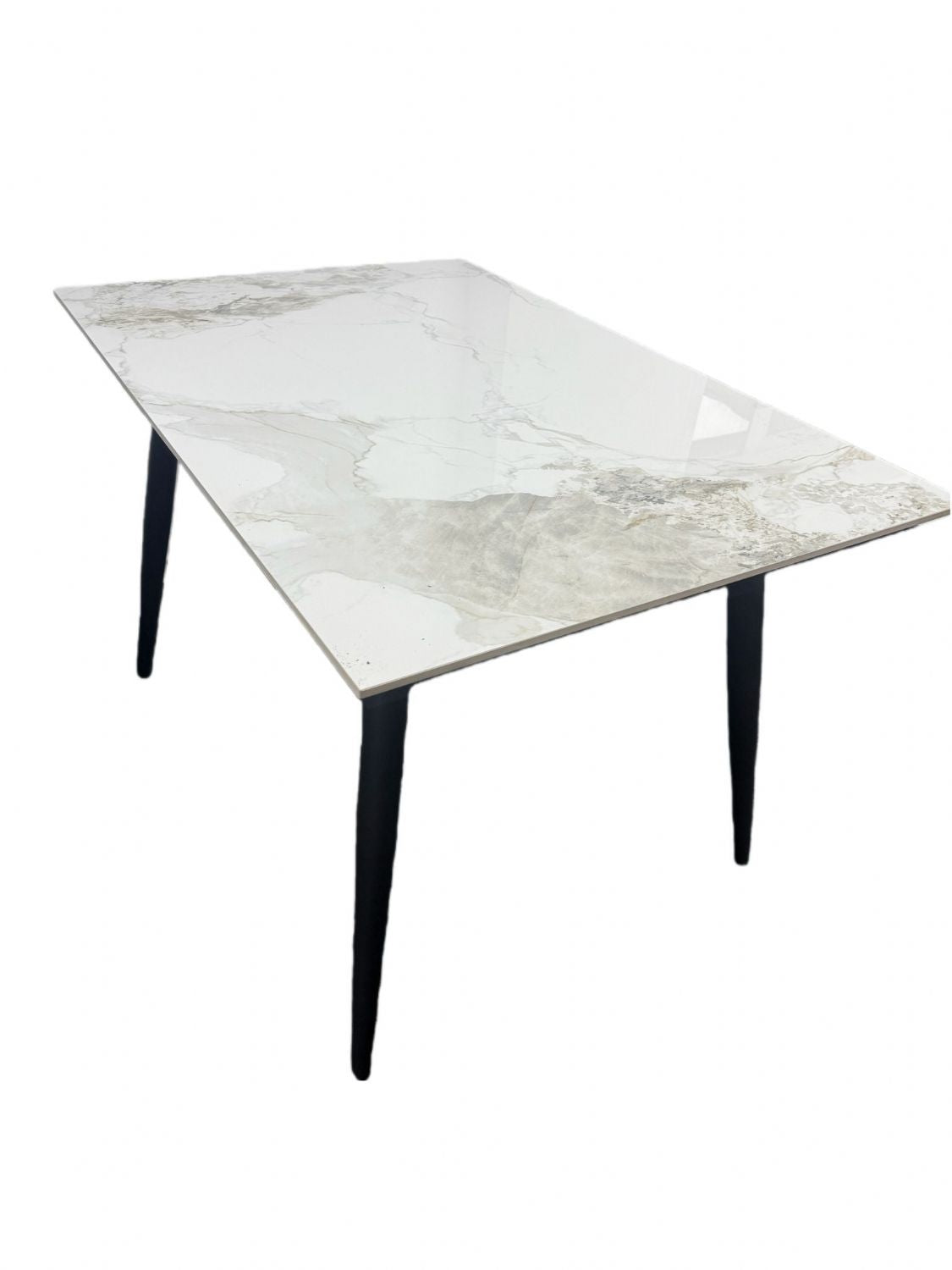 Luxury Grey Marble Effect Ceramic 1.5m Dining Table with Black Legs