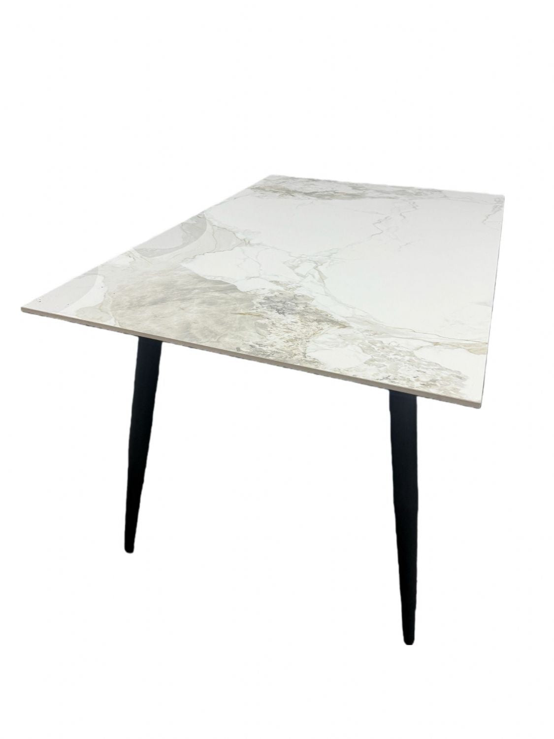Luxury Grey Marble Effect Ceramic Dining Table with Black Legs