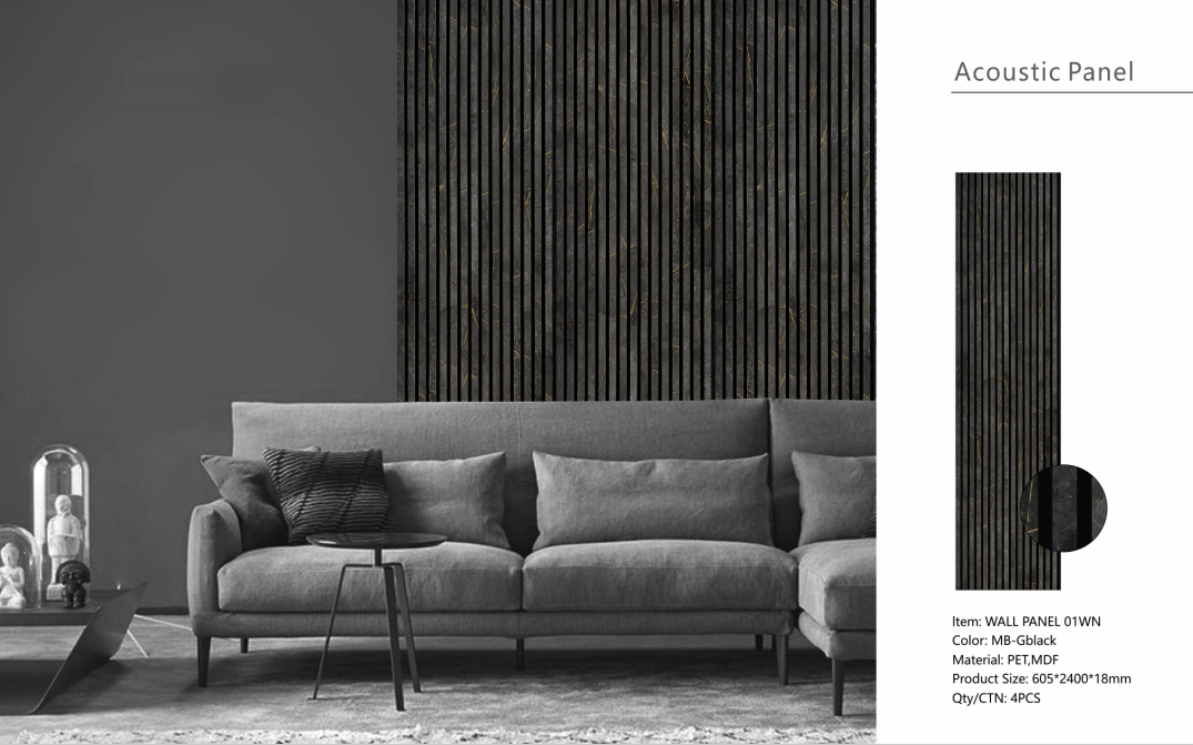 Wall Panel 01WN - Gold and Black Marble - Acoustic - 240cm - (1 pack / 4pcs)
