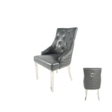 Modern Dark Grey PU Dining Chair with Ring Knocker and Chrome Legs