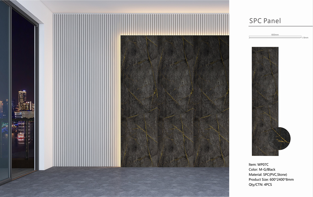 Wall Panel 07C - Gold and Black Marble - Wall Board - 240cm - (1 pack / 4pcs)