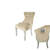 Luxury Cream Velvet Dining Chair with Lion Knocker and Chrome Legs
