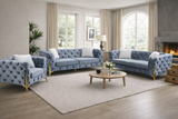 Modern Grey Fabric Chesterfield 3 Seater Sofa with Chrome Accent Legs
