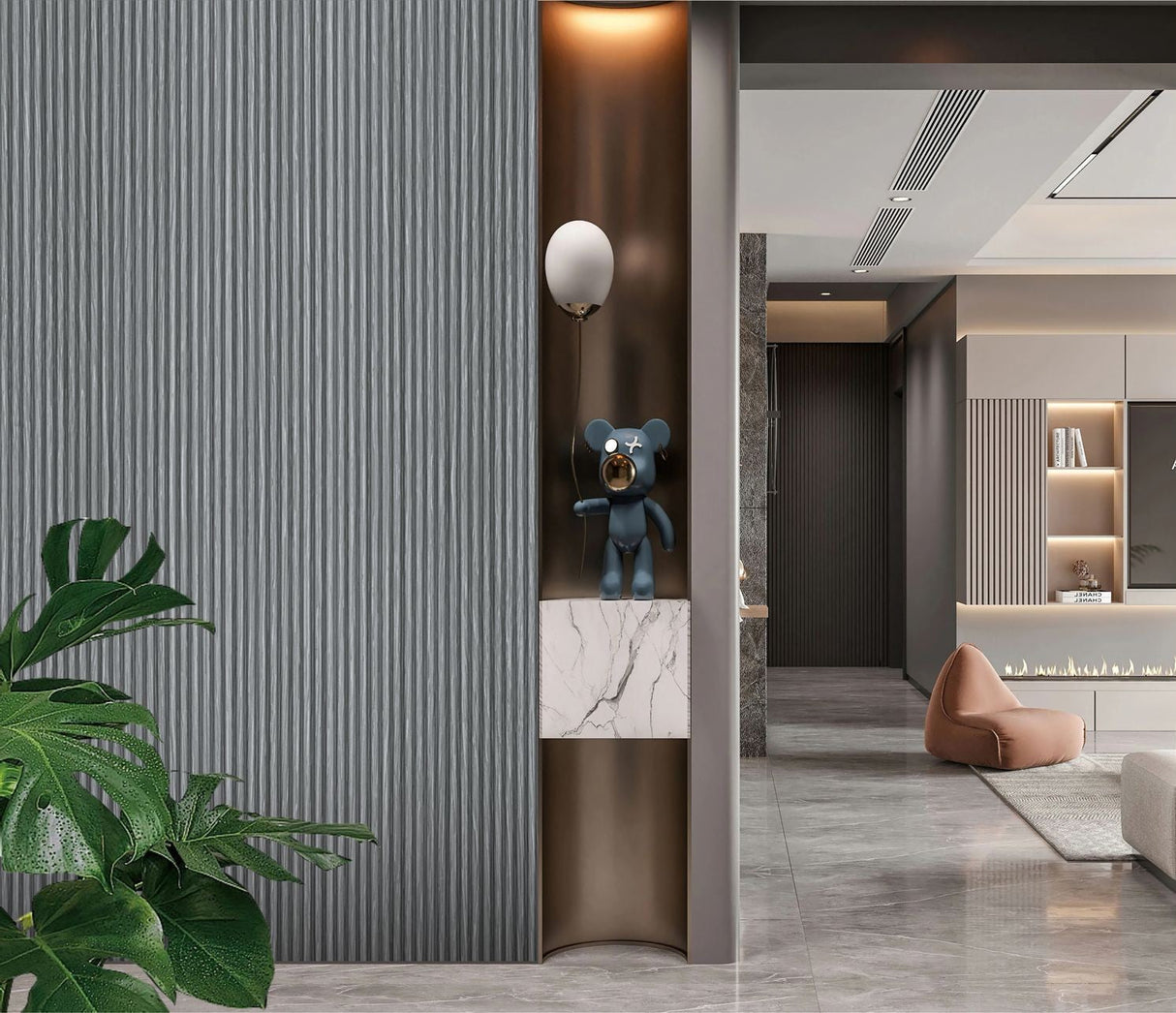 Mid Grey Fluted Tube Wall Panel