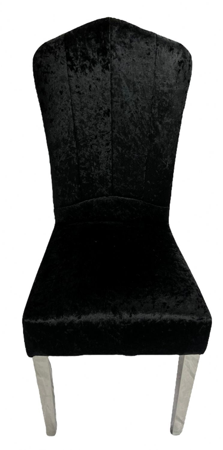 Luxury Black Crushed Velvet Dining Chair with Chrome Metal Legs