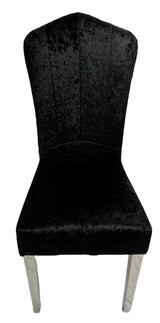 Luxury Black Crushed Velvet Dining Chair with Chrome Metal Legs