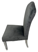 Luxury Dark Grey Velvet Dining Chair with Chrome Metal Legs