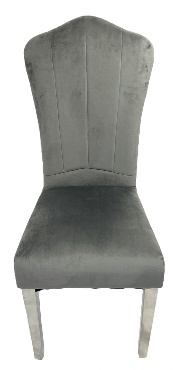Luxury Dark Grey Velvet Dining Chair with Chrome Metal Legs