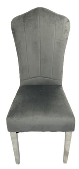 Luxury Dark Grey Velvet Dining Chair with Chrome Metal Legs