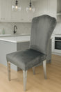 Luxury Dark Grey Velvet Dining Chair with Chrome Metal Legs
