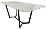 Luxury White Marble Effect Ceramic 1.8m Dining Table with Black Geometric Metal Base