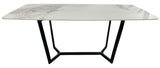 Luxury White Marble Effect Ceramic 1.8m Dining Table with Black Geometric Metal Base
