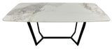Luxury White Marble Effect Ceramic 1.8m Dining Table with Black Geometric Metal Base