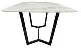 Luxury White Marble Effect Ceramic 1.8m Dining Table with Black Geometric Metal Base