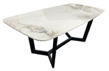 Luxury White Ceramic Coffee Table with Black Metal Geometric Base