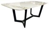 Luxury White Ceramic Coffee Table with Black Metal Geometric Base