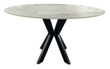Luxury White Marble Effect Ceramic 1.3m Round Dining Table with Black Cross Pedestal Base
