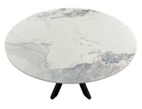 Luxury White Marble Effect Ceramic 1.3m Round Dining Table with Black Cross Pedestal Base