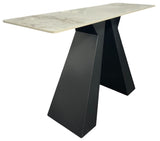 Modern Grey Ceramic Console Table with Black Architectural Pedestal Legs