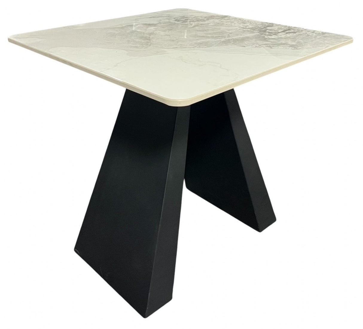 Modern White Ceramic Top Lamp Table with Black Pedestal Base
