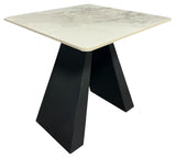 Modern White Ceramic Top Lamp Table with Black Pedestal Base