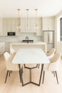 Luxury White Marble Effect Ceramic 1.8m Dining Table with Black Geometric Metal Base