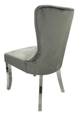 Modern Dark Grey Velvet Dining Chair with Chrome Legs