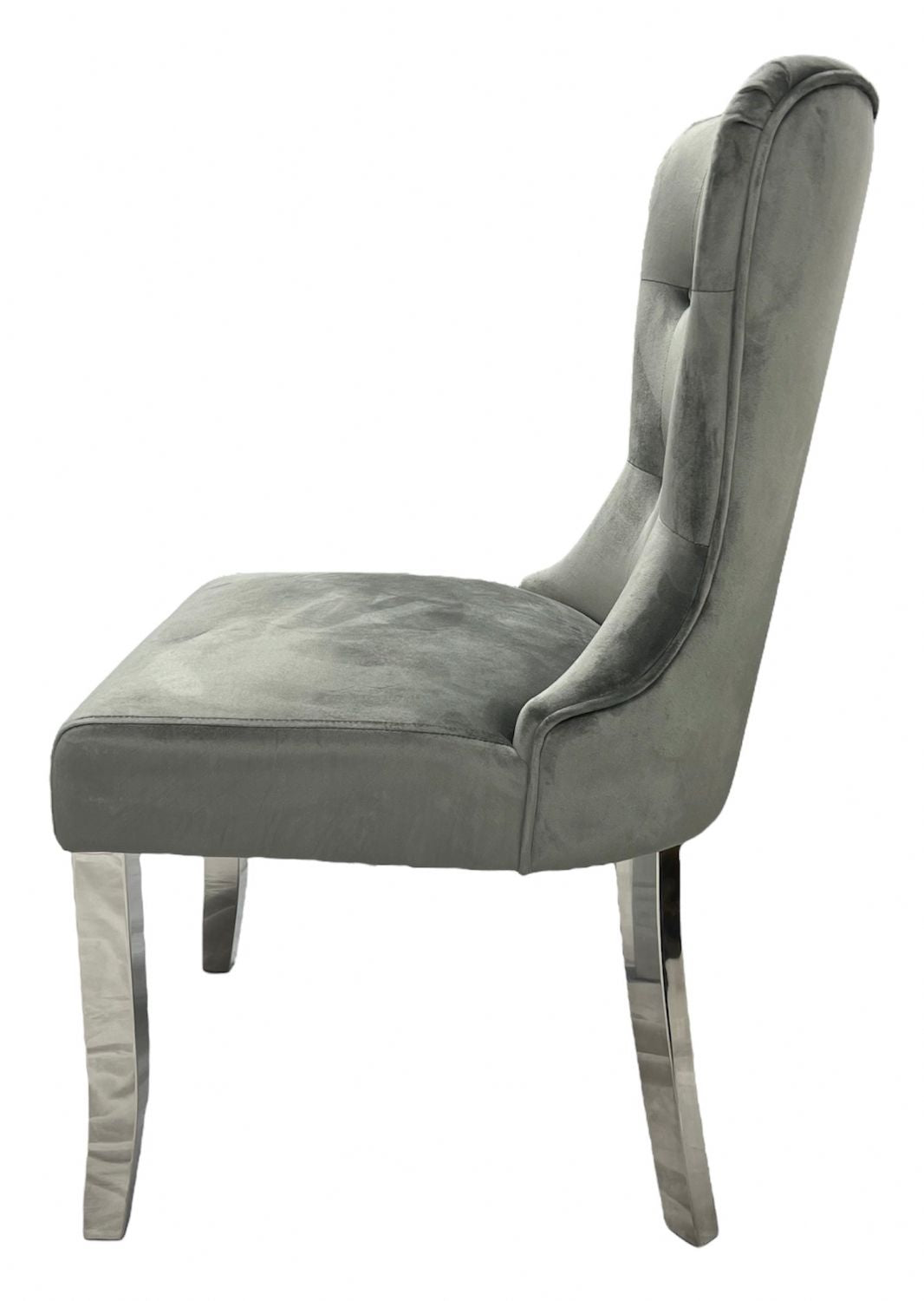Modern Dark Grey Velvet Dining Chair with Chrome Legs