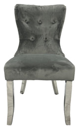 Modern Dark Grey Velvet Dining Chair with Chrome Legs