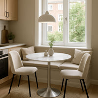 Luxury White Marble Effect Ceramic 0.9m Round Dining Table with Chrome Pedestal Base