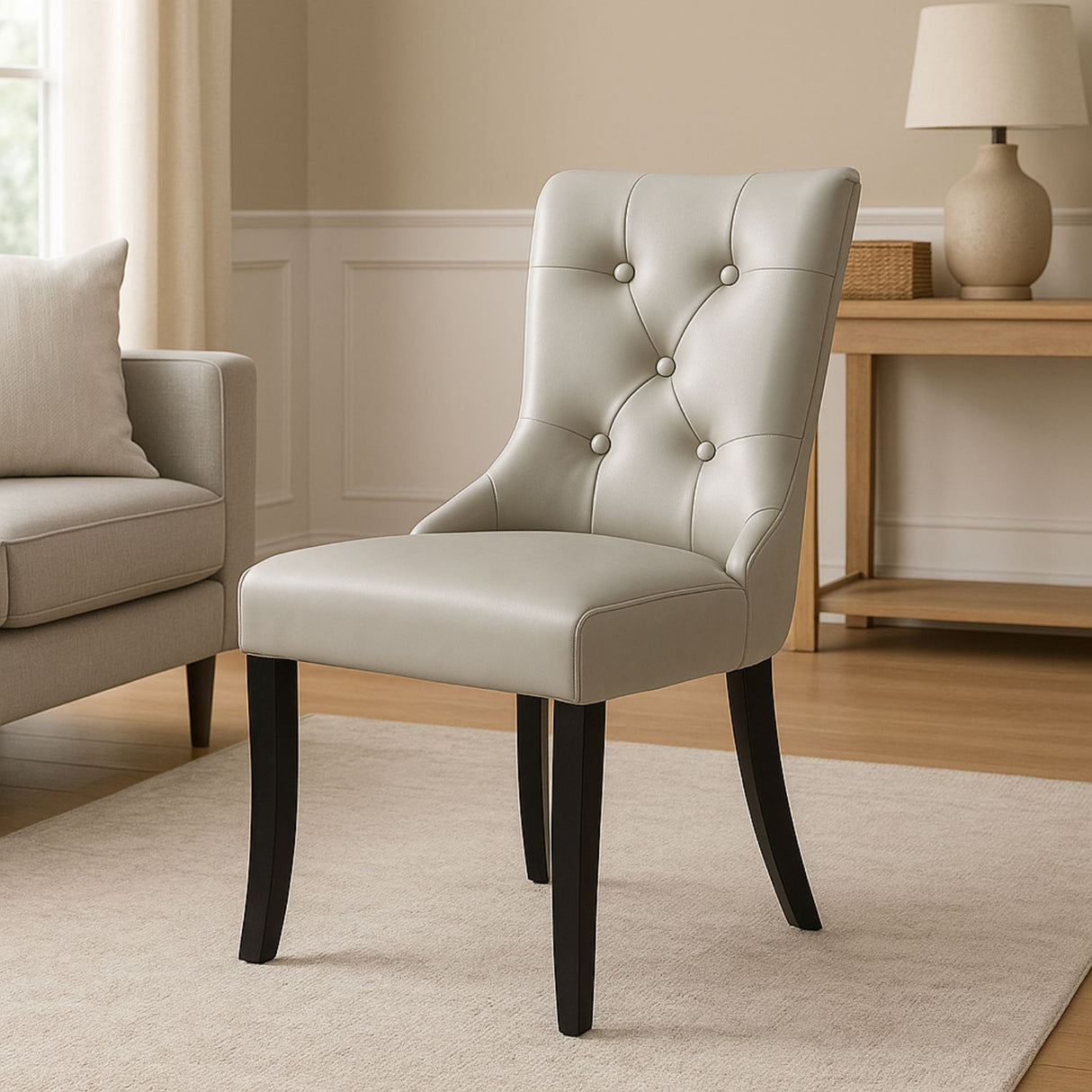 Modern Grey PU Upholstered Dining Chair with Black Wooden Legs