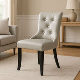 Modern Grey PU Upholstered Dining Chair with Black Wooden Legs