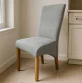 Modern Grey Fabric Upholstered Dining Chair with Oak Legs