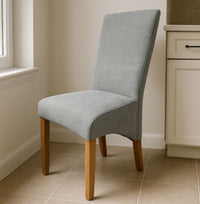 Modern Grey Fabric Upholstered Dining Chair with Oak Legs