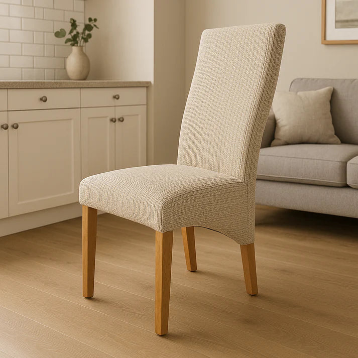 Modern Mixed Brown Fabric Dining Chair with Oak Legs