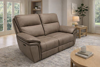 Modern Brown Leather Fabric Upholstery 2 Seater Recliner Sofa