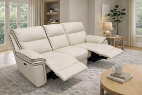 Modern Ivory Leather Fabric Upholstery 3 Seater Recliner Sofa