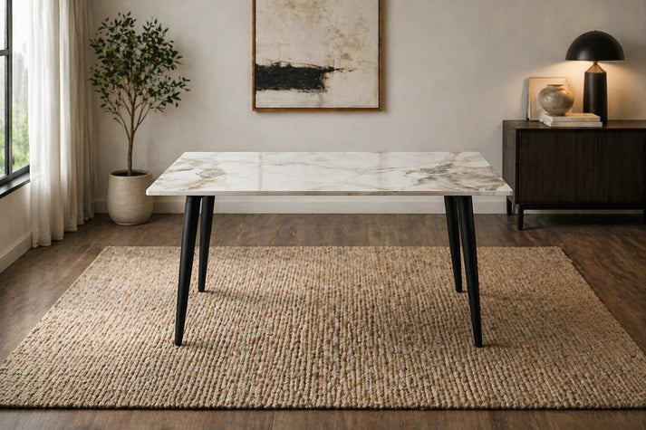 Luxury Grey Marble Effect Ceramic 1.5m Dining Table with Black Legs