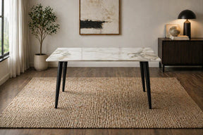 Luxury Grey Marble Effect Ceramic 1.5m Dining Table with Black Legs