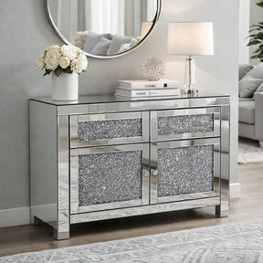 Silver Mirrored Crystal Effect 2 Door 2 Drawer Small Sideboard