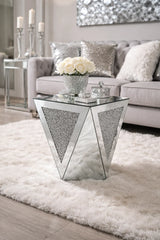 Mirrored Geometric Coffee Table with Crushed Diamond Triangle Panels