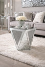 Mirrored Geometric Coffee Table with Crushed Diamond Triangle Panels