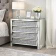 Mirrored 4 Drawer Bedside Cabinet with Crushed Crystal Drawer Fronts