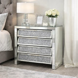 Mirrored 4 Drawer Bedside Cabinet with Crushed Crystal Drawer Fronts
