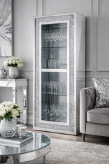 Mirrored High Display Bookcase with Crushed Crystal Frame and Glass Shelves