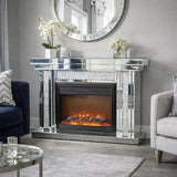 Modern Mirrored Fireplace Surround with Crushed Diamond Detailing and Electric Fire Insert
