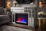 Silver Mirrored Fireplace Surround with Crystal and Colour Changing Electric Fire